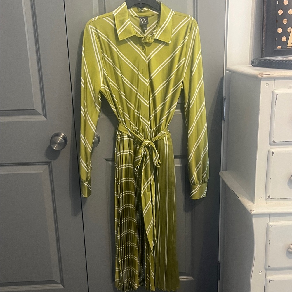 Worthington Green Striped Long Sleeve Dress